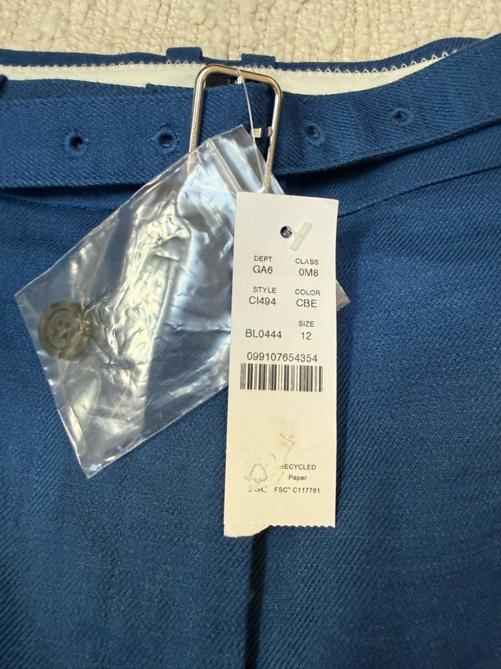 $128 J.CREW High Waisted Belted Linen Blend Pleated Shorts Blue Size 12 NWT - Picture 5 of 10
